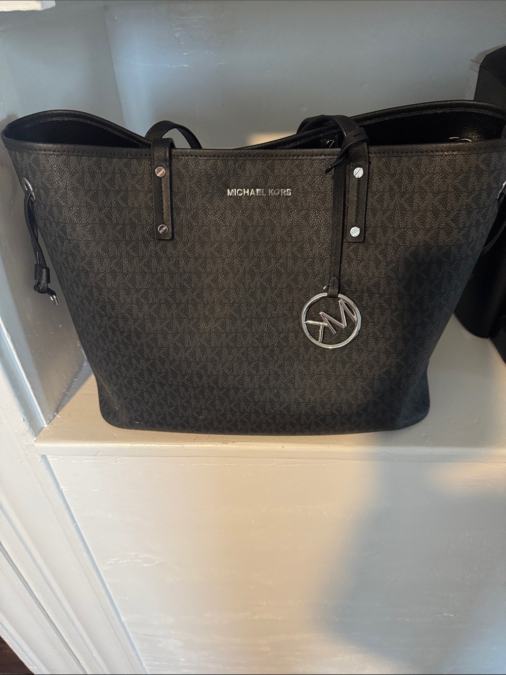 Michael Kors Black MK Logo Coated Canvas Tote
